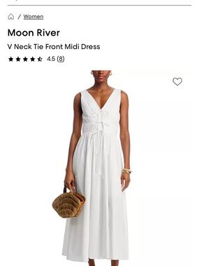 Moon River White V-Neck Tie-Waist Midi Dress